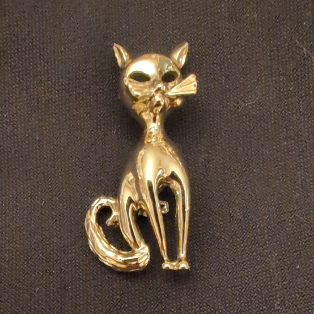 Atomic Style Gold Cat Brooch! Meow!